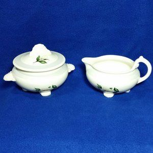 Homer Laughlin Nautilus Grey Gardenia Footed Sugar Bowl and Creamer Set